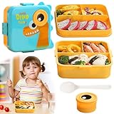 RUIJIE Brotdose Kinder mit Fächern, Bento Box Kinder, Dinosaurier Lunchbox Jausenbox mit Saucenglas...