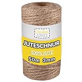 Creative Deco 50m Juteschnur Natur Braun | 164 Fuß | 3 mm Dicke 3-Lagig | Jutekordel Jutegarn...