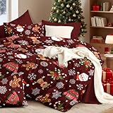 Freyamy Weihnachts Bettwäsche 200x220,Weihnachtsbaum Rot Bettwäsche-Sets 3tlg,Mikrofaser Kinder...