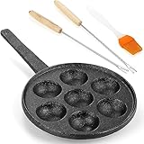 WUWEOT Aebleskiver-Pfanne aus Gusseisen, 5 cm, Poffertjes, dänische Pfannkuchen-Kugel-Grillplatte,...