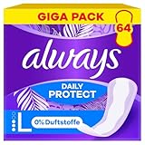 Always Daily Protect Long Slipeinlagen 64 Stück, 0 Prozent Duftstoffe, bequem mit seitlichem...