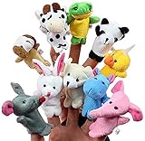 Retoo 10 stücke Fingerpuppen mit Klein Tierfiguren, Finger Plüschtier Set für Geburtstag, Kinder...