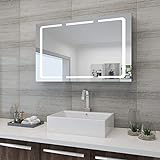 SONNI Spiegelschrank Bad mit LED-Beleuchtung 105 x 65 x 13 cm Edelstahl 3-türiger Badspiegelschrank...