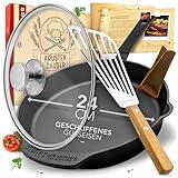 KRUSTENZAUBER 24cm Gusseisenpfanne Induktion Set - Fein Geschliffene Gusseisen Pfanne - Ideale...