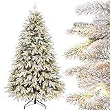 Yorbay Künstlicher Weihnachtsbaum mit Beleuchtung Weiß Schneeflocken LED Tannenbaum für...