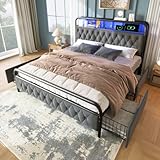 Bett mit Ladefunktion USB Typ C, Steuerung über App, LED-Bettrahmen aus Metall, Doppelbett 140 ×...
