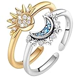 Sonne Mond Ringe Set,Sun and Moon Ring Set Verstellbarer Freundschaftsring Gold Sonne und Moon...