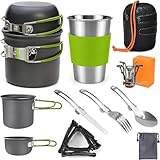 ELEUTH Camping Geschirr Set,9 Teiliges Outdoor Camping Kochgeschirr Set mit Aluminium Camping Töpfe...