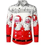 Herren Weihnachtshemd, Lustig Christmas Party Shirt Men, Mit Christmas Ugly Bedruckt Lose Funky...