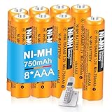 8 Pack NI-MH AAA Akku Wiederaufladbare Batterien 750mAh 1.2V HHR-70AAAB für Panasonic Gigaset BT...