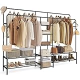 SONGMICS Kleiderständer, offener Kleiderschrank, Garderobenständer mit 9 Ablagen, Metallrahmen,...