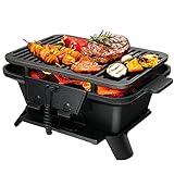 ORALNER Gusseisen Hibachi Grill, Tragbarer Tischgrill mit doppelseitigem Grillnetz, 2 Höhen,...