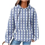 Generisch Kapuzenpullover für Damen Baumwolle Karierte Waffle Hoodie Oversize Locker Sweatshirt mit...