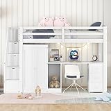 LTGB Hochbett Kinderbett mit Kleiderschrank, Schreibtisch und Treppe, Kinderbetten Funktionsbett,...