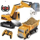 Charmofun Ferngesteuerter Bagger Spielzeug mit RC Sandtransporter, 2.4Ghz Rechargeable RC Bagger mit...