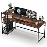 HOMIDEC Schreibtisch, Computertisch mit 4 Tier Bücherregal, Bürotisch Officetisch PC Tisch,...
