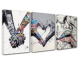 Banksy Street Art Graffiti Handbilder Herz Liebe Gemälde Romantischer Kuss Kunst für Wohnzimmer...
