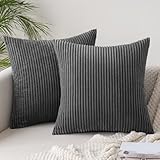 Slozzi 2er Set Kordsamt Kissenbezug Dunkelgrau 40x40cm Kissenbezüge Kissenhülle Sofakissen...