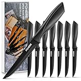 FOHERE 8 Steakmesser Set, Schwarze Steakmesser mit Sägezahn, Edelstahl, Küchenmesser, Perfekt für...