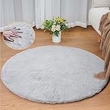ORINOVA Runder Teppich Grau Flauschig Fellteppich 90 cm Kunstfell Teppich Schlafzimmer Rund...