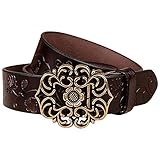 MINGCHENCN Damen echtes Leder Blumen Gürtel Gürtel für Jeans (115 cm lang, Kaffee)