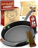 KRUSTENZAUBER Gusseisenpfanne Induktion 24cm inkl. Anleitung und Rezeptbuch - Geschliffene Pfanne...