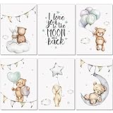 artpin® Poster Kinderzimmer Deko - Bilder Babyzimmer Junge Mädchen - Grau Mint Luftballon Teddy...