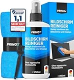 PRINOX Bildschirmreiniger Set 250ml mit Mikrofasertuch und Pinsel - Display Reiniger für Handy,...