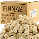 FINNAS 10 kg Holzwolle Premium Anzündwolle Anzünder Kaminanzünder 800 Stück Grillanzünder Öko...