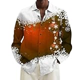 Duohropke Weihnachtshemd Herren Funky Hemd Schneeflocke Gedrucktes Muster Langarmhemd Festlich...