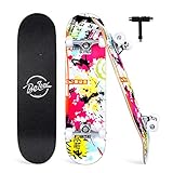 BELEEV Skateboard 31x8 Zoll Komplette Cruiser Skateboard für Kinder Mädchen Erwachsene, 7-Lagiger...