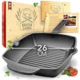 KRUSTENZAUBER 26cm Grillpfanne Induktion Stilgriff - Geriffelte Gusseisenpfanne Induktion - Ideale...