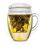 Creano Teeglas all in one, Große Teetasse mit Sieb und Deckel aus Glas, 400ml ein idealer...