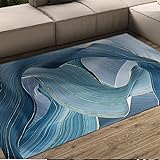GUANMING Blaugold Farbverlauf Flüssigkeit Abstrakter Marmor Riss Teppich für Wohnzimmer...
