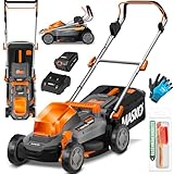 MASKO® Akku Rasenmäher mit Mulchfunktion, Akku Li-Ion Batterie 4Ah & Ladegerät Rasentrimmer 33cm...