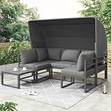 HYUB Garten Loungesessel Set, Sonneninsel Sitzgruppe mit Markise und SitzKissen, Lounge Möbel...