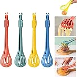 Plstod Silikon Schneebesen 4 Stück 2 in 1 Schneebesen Food Clip & Egg Whisk Multifunktionaler...