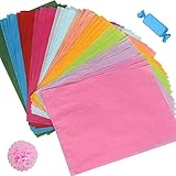 funvce Seidenpapier, 100 Blatt A4, 10 Farben, Bastelpapier zum Basteln von Pompons, Papierblumen,...