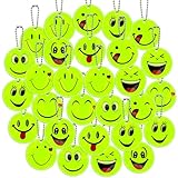 30 Stück Reflektoren Anhänger Kinder Smiley Leuchtanhänger Schlüsselanhänger Kinder Sicherheits...