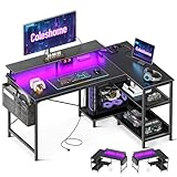Coleshome Gaming Tisch L Form mit LED&Steckdosen, 120x80cm Eckschreibtisch mit Regal Reversibler...