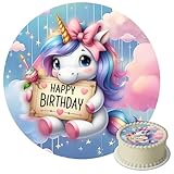 J&M DECO Essbare Tortenaufleger Einhorn - Runde Tortendeko 20 cm aus Oblatenpapier - Geburtstag...