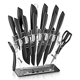 D.Perlla Messerblock, 16-TLG Messer set, Schwarz Antihaft-Beschichtung Messer mit Acryl...