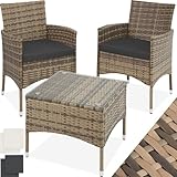 tectake® Poly Rattan Möbel Gartenset mit Wechselbezügen, 2 Stühle und Tisch mit Glasplatte, 2X...