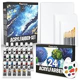 Zenacolor - Acrylfarben set (40 Stück) - 24x12ml Acrylmalerei Starterset - Mit 5 Canvas, 10 Pinsel,...