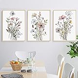 Sarah Duke 3er Set Vintage Poster, Aquarell Blumen Pflanze Bilder, Ohne Rahmen Leinwand Wandbilder,...