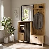 Forte JYTANA Garderobe 130, skandinavische Garderobe mit Spiegel, Kleiderstange und Aufbewahrung,...