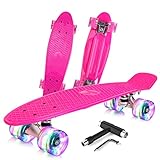 BELEEV Kinder Skateboard 22 Zoll mit LED Leuchtrollen Wheels, Komplette Mini Cruiser Skateboard für...