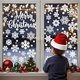 Weihnachtsdeko, 157 Stück Fensterbilder Schneeflocken Weihnachten, Selbstklebend, Wiederverwendbar,...