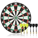 COM-FOUR® 7-teiliges Dart-Set, Klassische Dartscheibe mit 6 Steel-Darts (Metall) in 2 Farben,...
