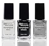 Stampinglack Set Weiss Schwarz Silber Nail Stamping Lack Stempellack Nageldesign Fingennagel RM...